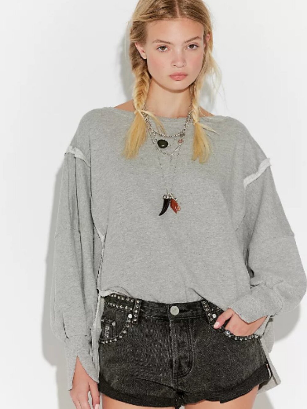 Free People We The Free Camden Sweatshirt; EUC; Size Large; Sand Heather Grey